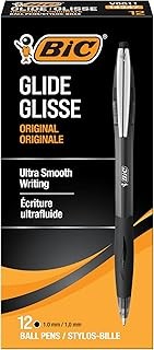BIC Glide Black Retractable Ballpoint Pens, Medium Point (1.0mm), 12-Count Pack,