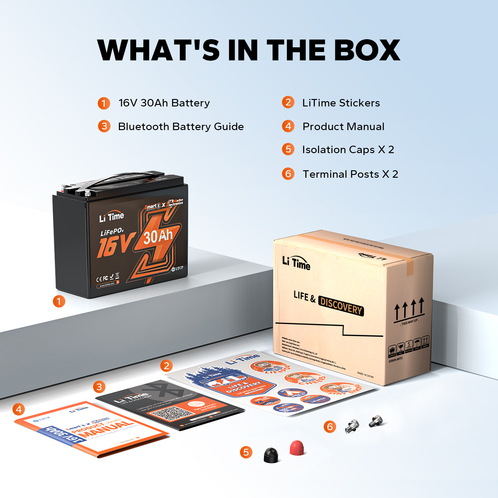 LiTime 16V 30Ah Professional Fish Finder Lithium Battery Deep Cycle w/ Bluetooth