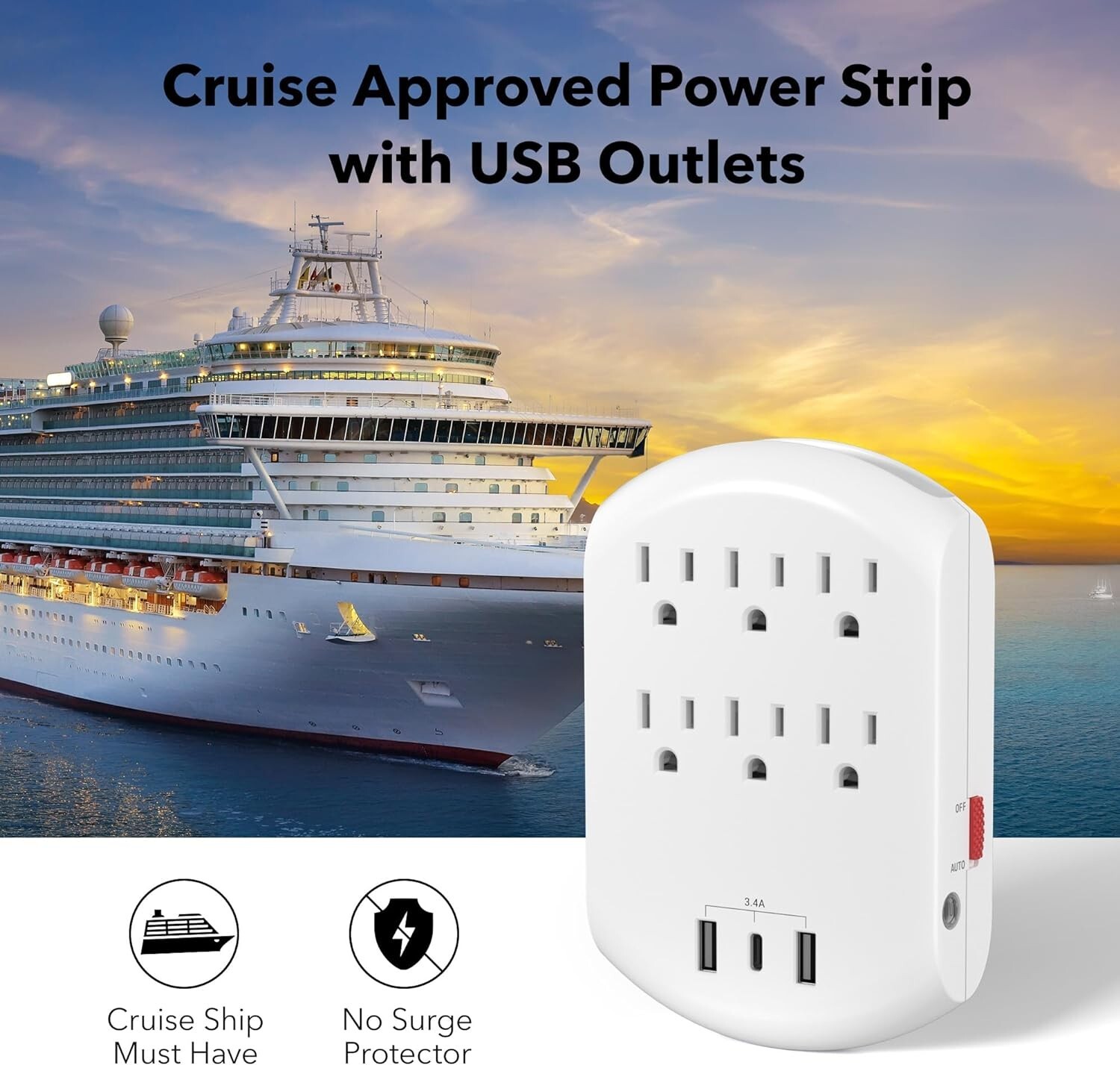 BN-LINK Multi Plug Outlet, USB Wall Charger with 6 Outlets, 3 USB Charging Ports