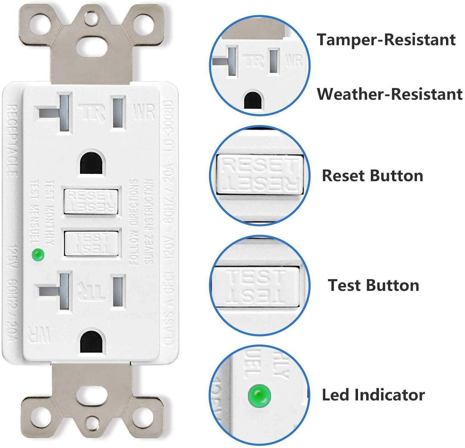GFCI Outlet 20 Amp GFI Receptacle LED Indicator Tamper-Resistant with Plate × 40