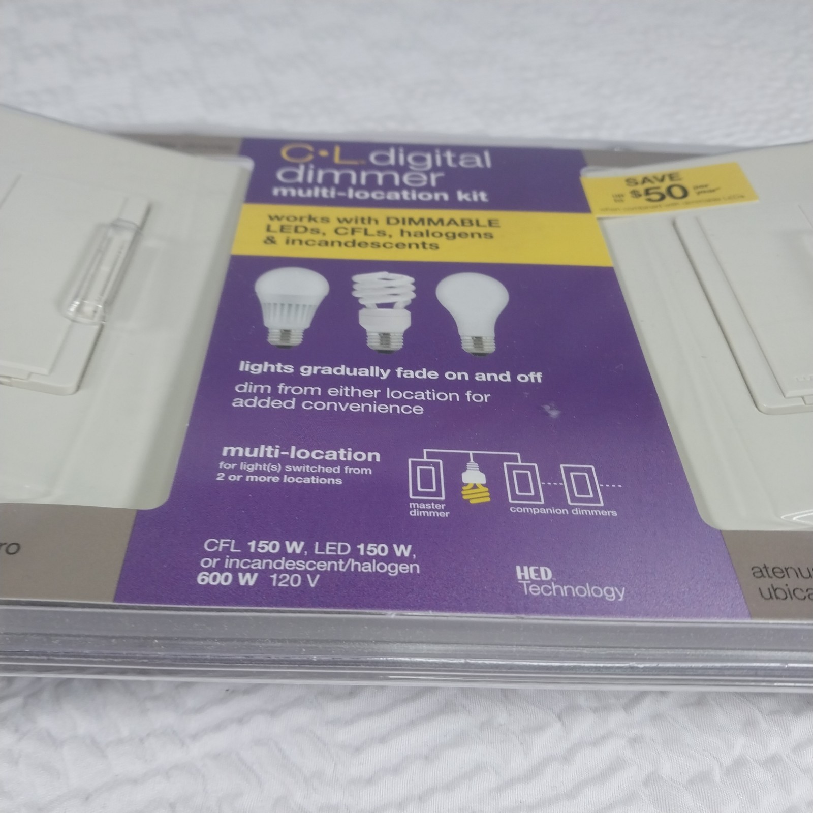 Lutron CL Digital Dimmer Multi-Location Kit MACL-153M-RHW-LA Master & Companion