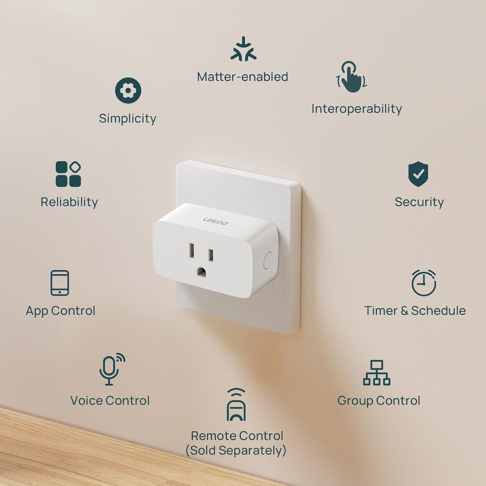 Matter Smart Plug with Remote Control 15A 1800W Work with Apple Home Alexa