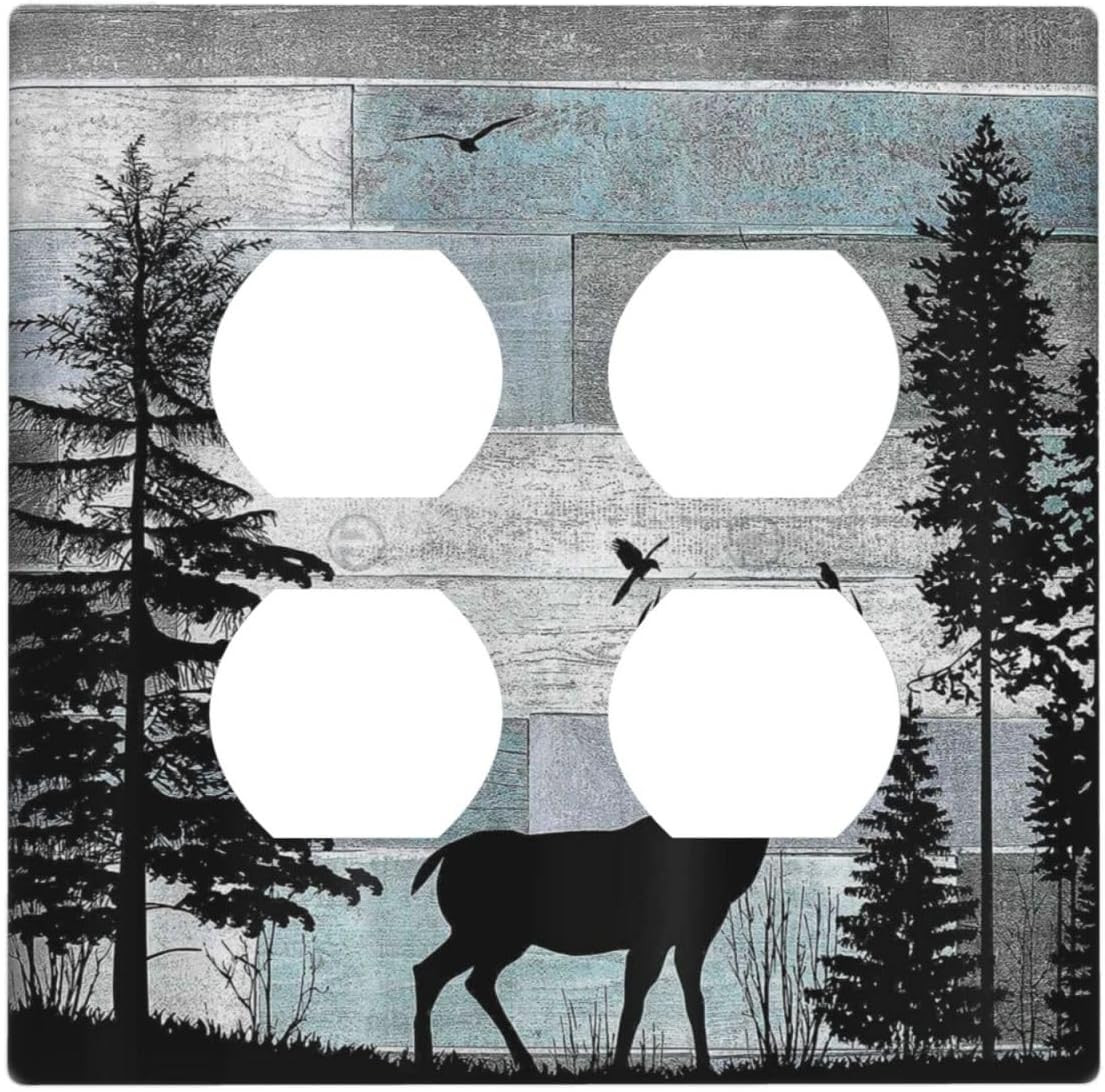Forest Cabin Deer on Wooden Board 1 Gang Duplex Outlet Covers Faceplate Decorati