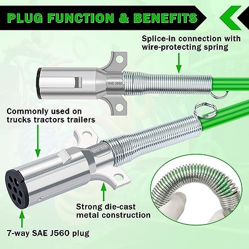 CheeMuii 7 Way Coiled Trailer Cord 15FT Long Tail ABS Electrical Power Wire A…