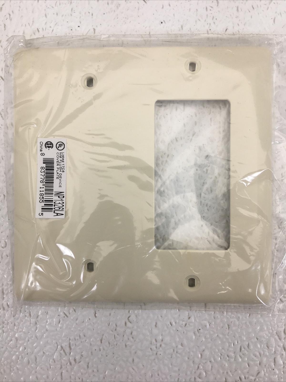 NP1326LA HUBW WALLPLATE 2-GANG ONE DECORATOR ONE BLANK LIGHT ALMOND