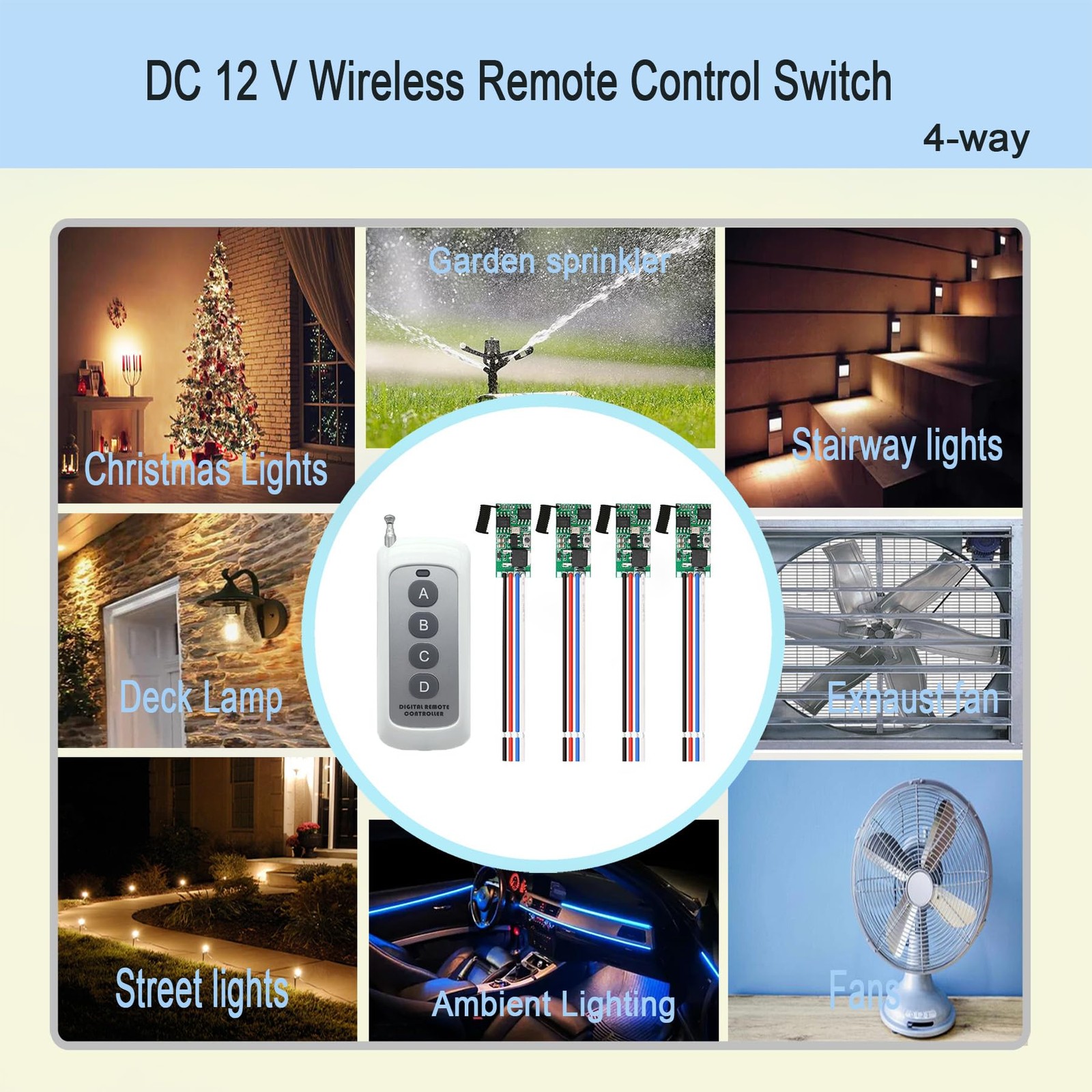 Mini Wireless Switch 4 Way 1 Channel DC 5V/12V/24V 3A Remote Lamp Switch