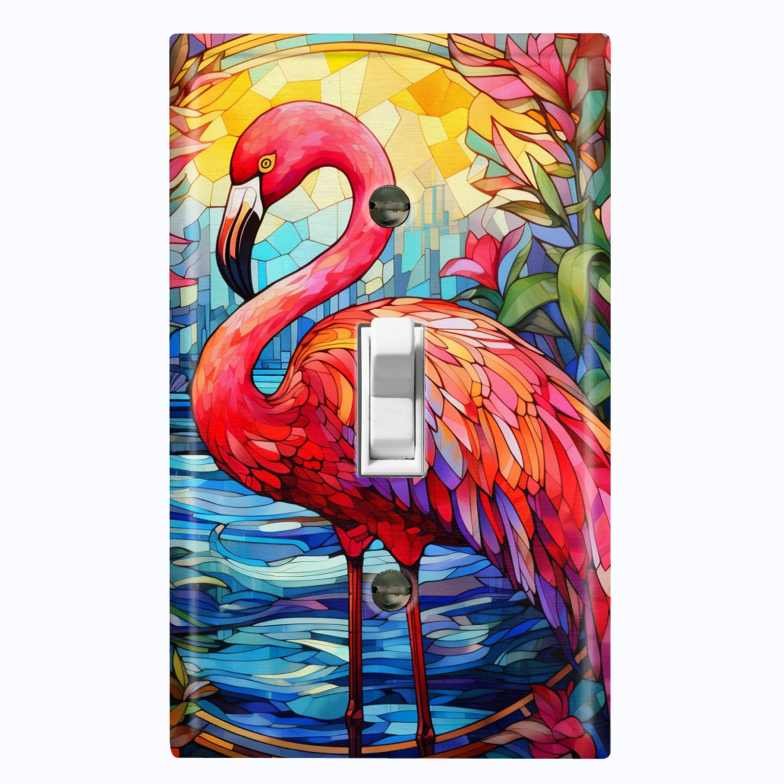 Metal Light Switch Outlet Cover Wall Plate Flamingo Stained Glass PRINT AML153