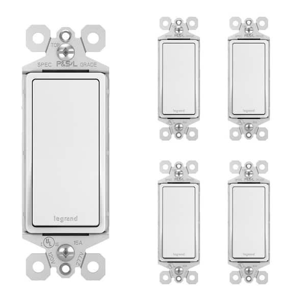 5-Pack Legrand White Paddle Switch Pass & Seymour Radiant 15 Amp 3 Way TM873WCP4