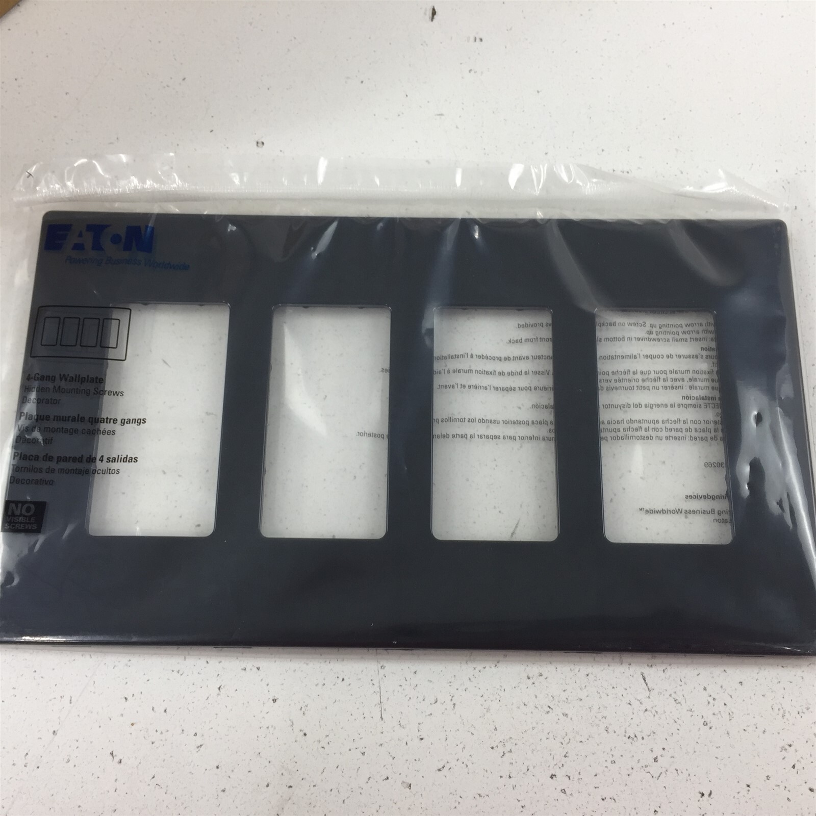 (1) Eaton PJS264BK-L Mid-Size 4 Gang Decora Wallplate Black Polycarbonate 1 Pack