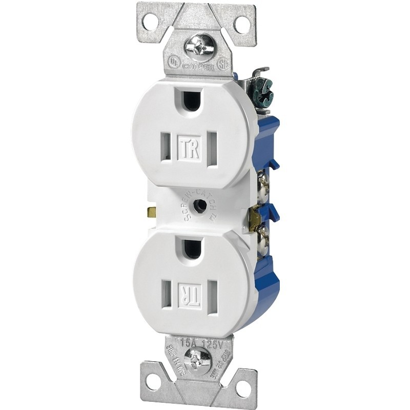 Eaton Wiring Devices TR270W-BOX Duplex Receptacle, PVC, White, 2-Pole, 3-Wire, 1