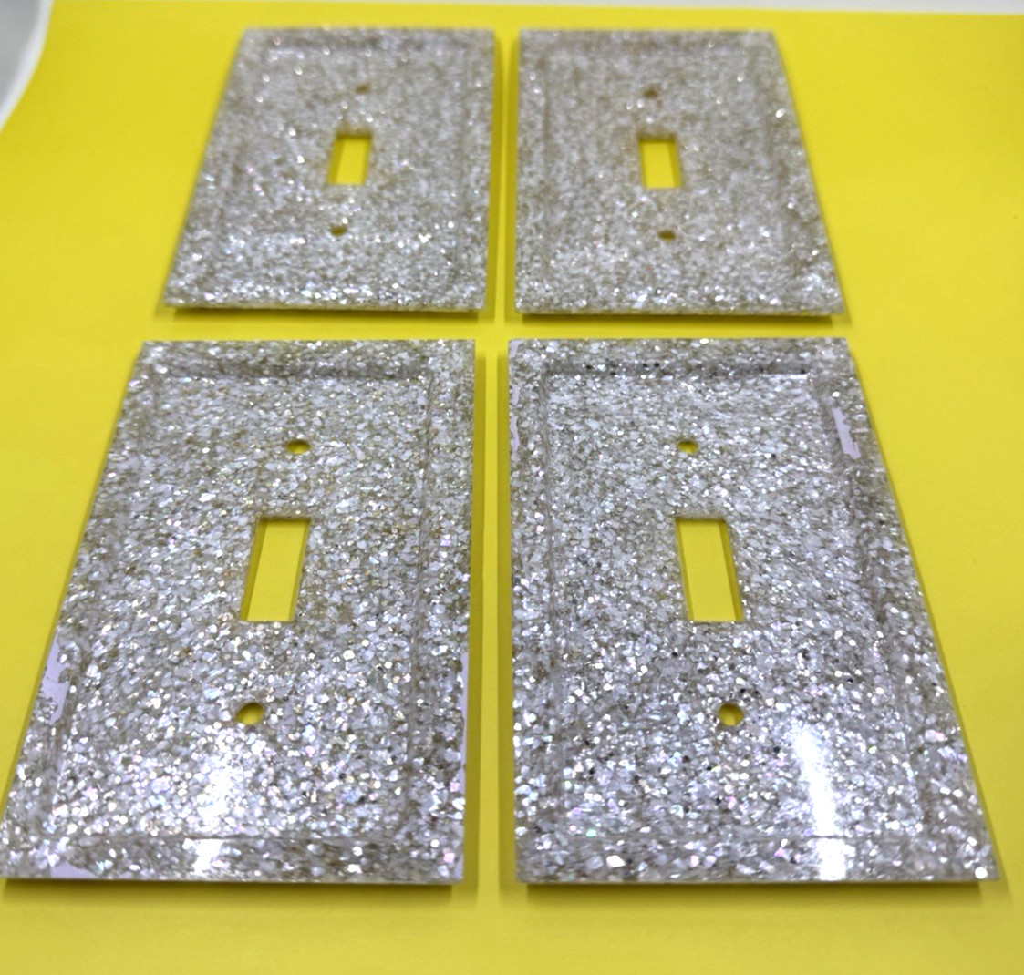 Vintage MCM Lucite Mother Pearl Silver Glitter 4 Light Switch Plate Wall Covers