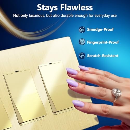Brushed Finish Decorator Switch Cover, Screwless 3 Gang 1 Pack Brushed Gold