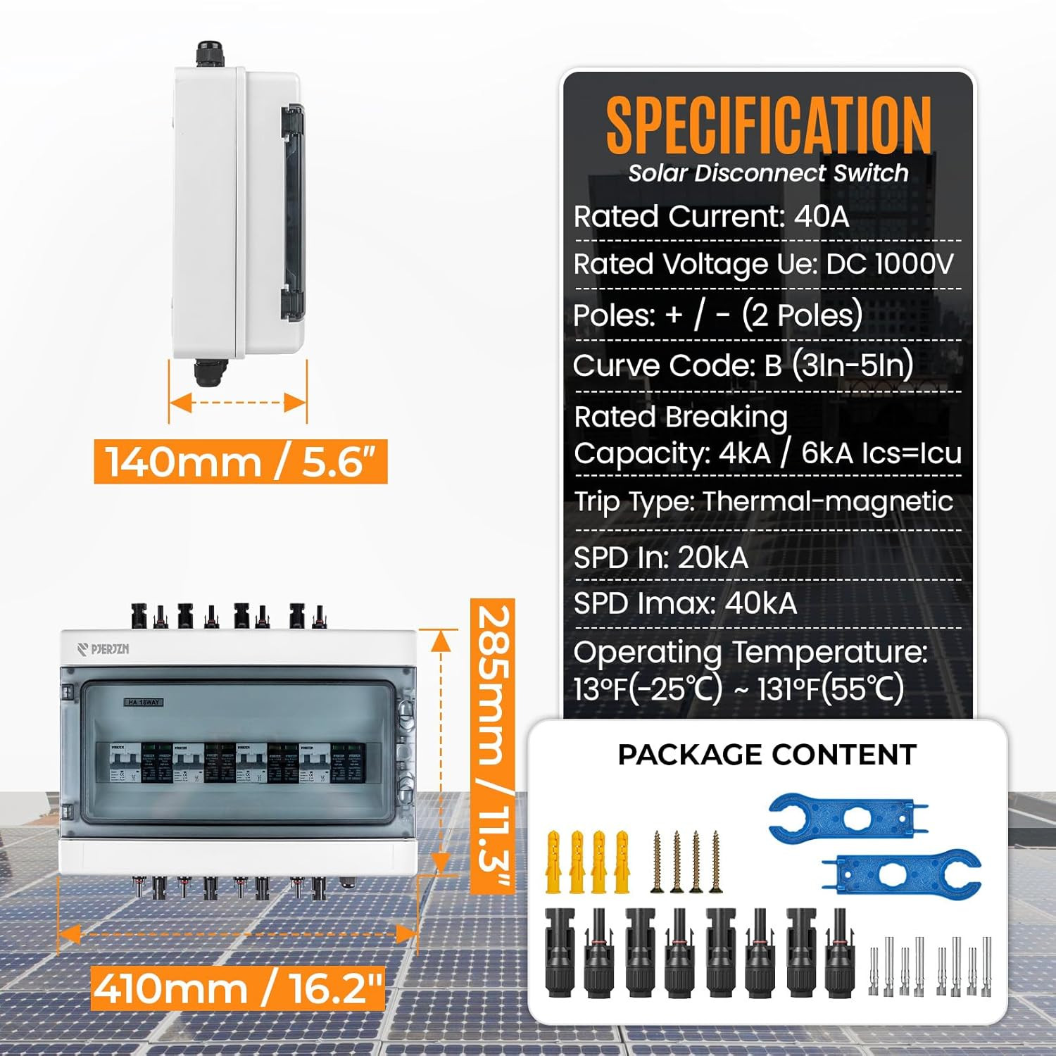 Solar Combiner Box 4 String PV Combiner Box 1000V DC 40A & 20-40KA SPD Power Dis
