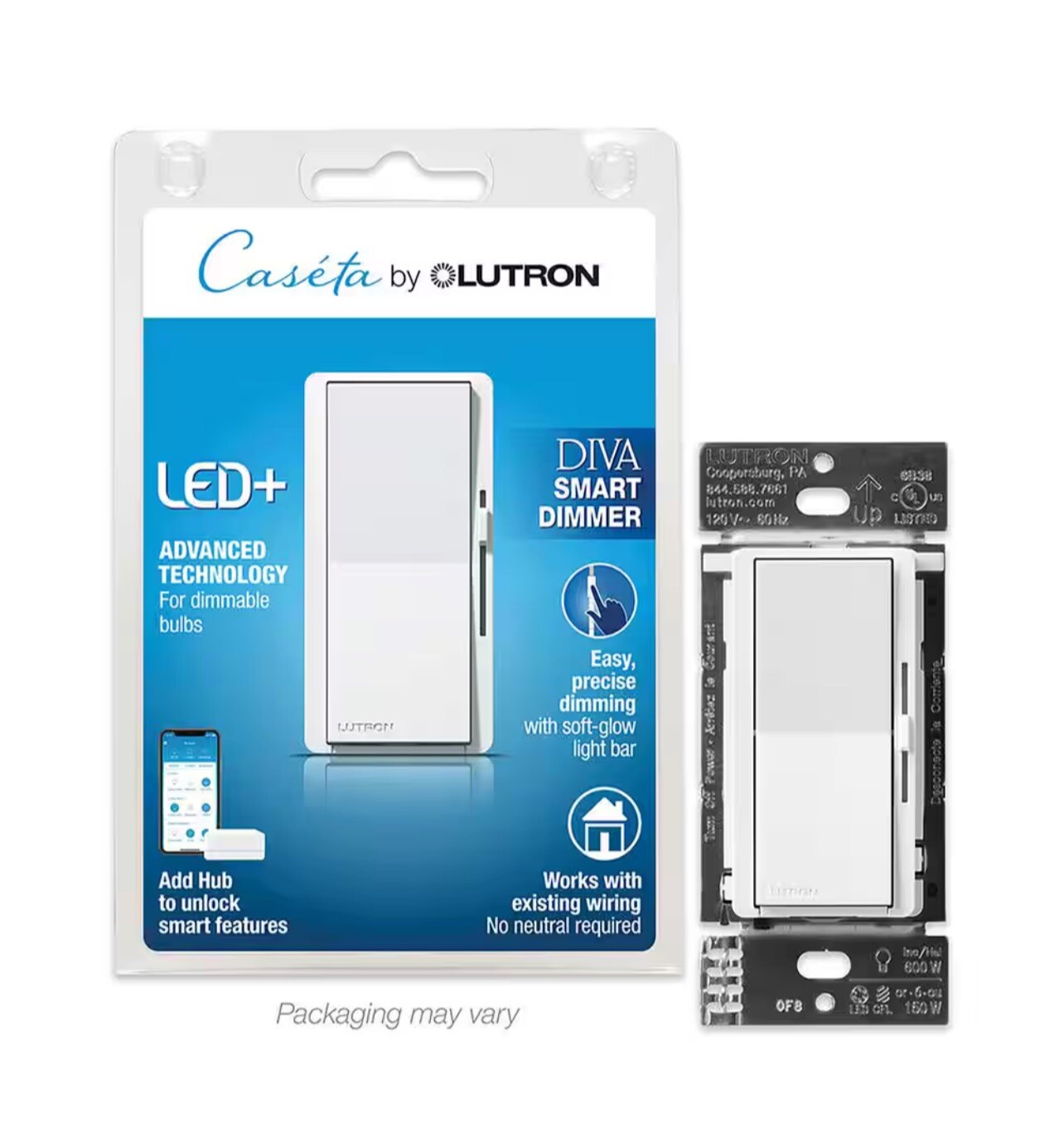 Lutron Diva Smart Dimmer – White. (DVRF-6L-WH-R)