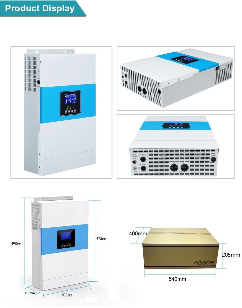 5500W Solar Hybrid Inverter MPPT Off Grid DC48V to AC230V Built-in 100A Charger
