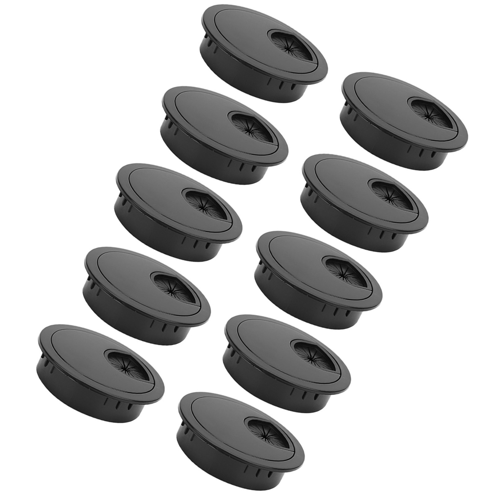 10 Pcs Wiring Grommet Bright Black Desktop ABS Plastic Wire Hole Port Organizer