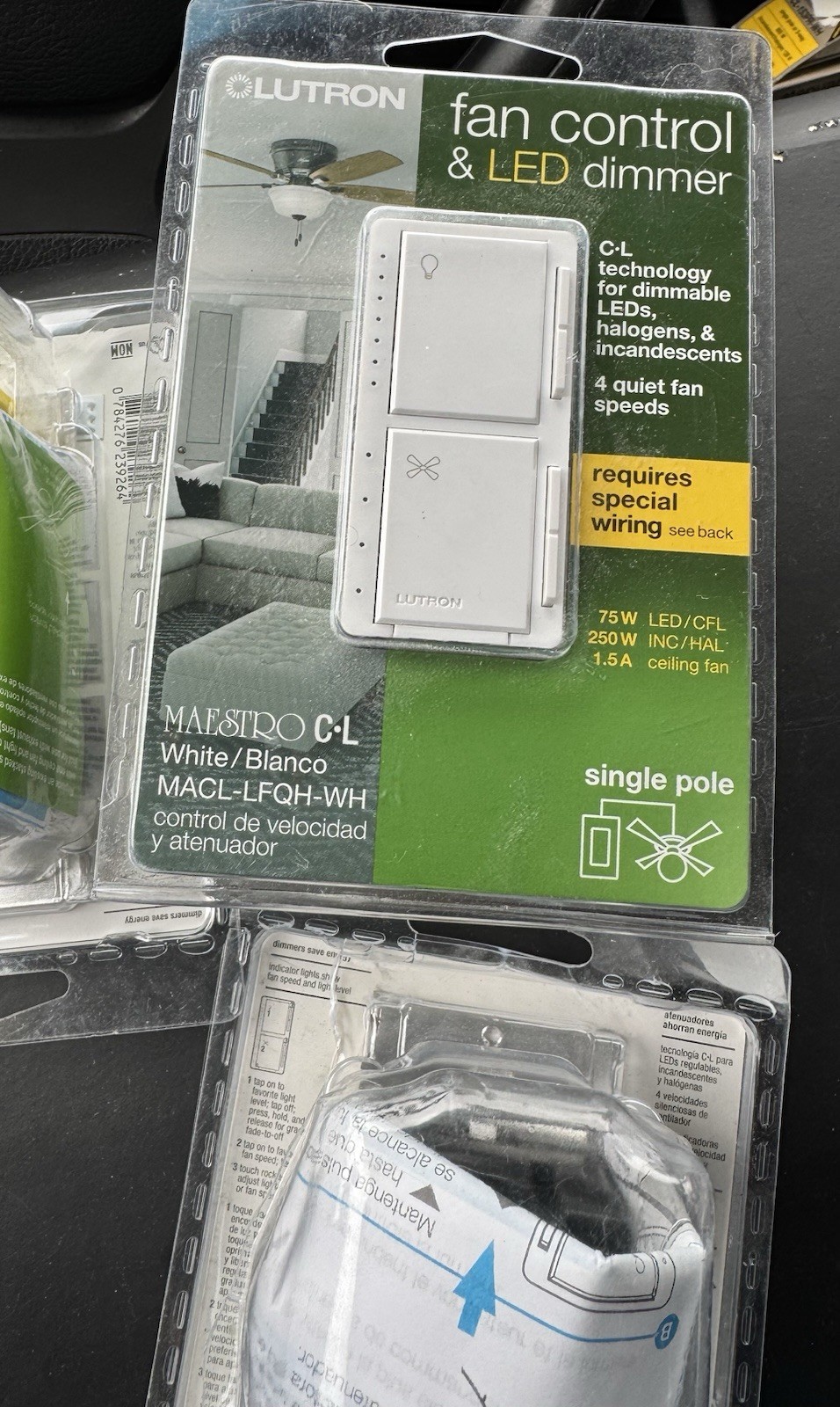 Lutron Maestro CL Fan Control & Light Dimmer White MACL-LFQH-WH 75W