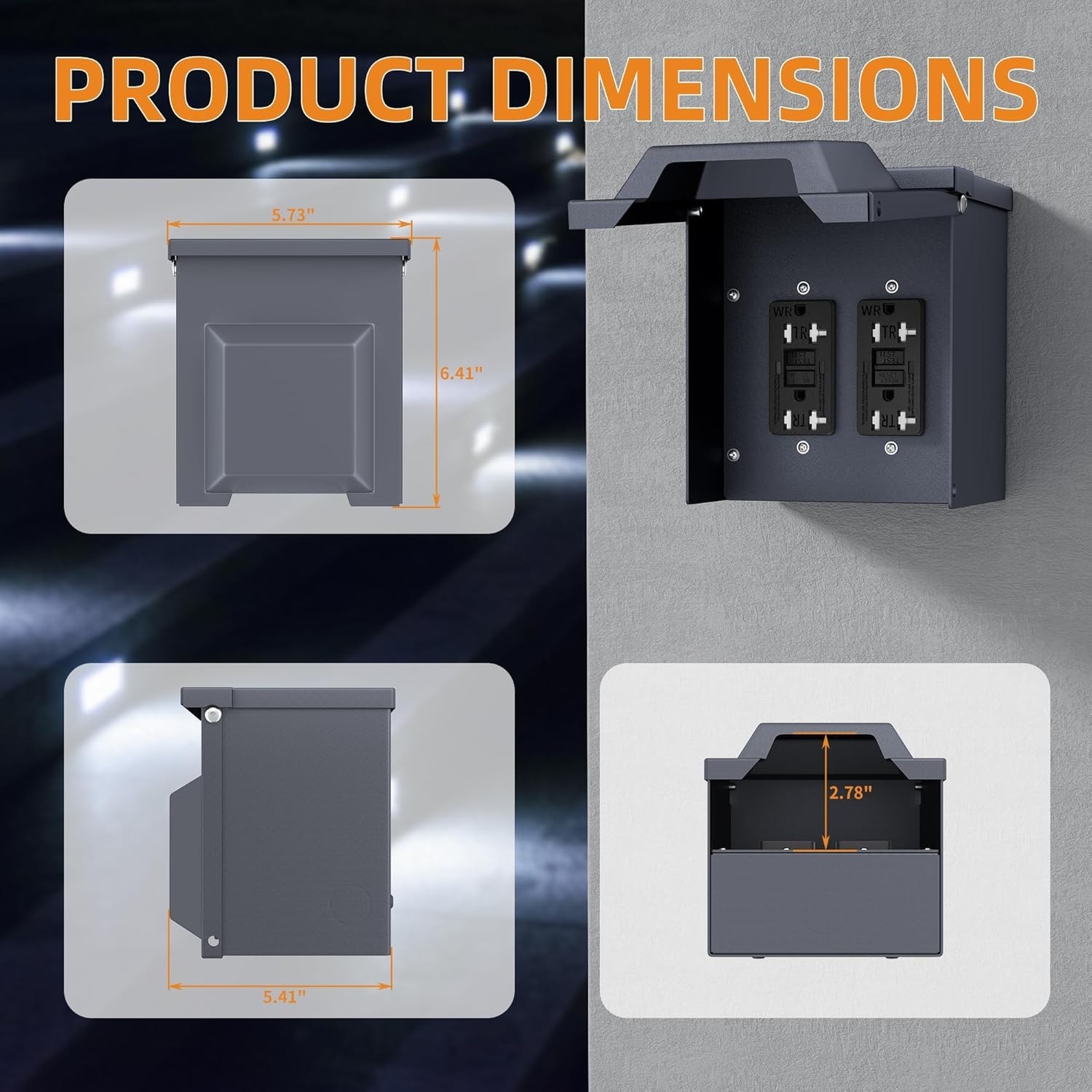 Outdoor Electrical Outlet Box with Dual 20 Amp WRTR GFCI Receptacles ETL Listed