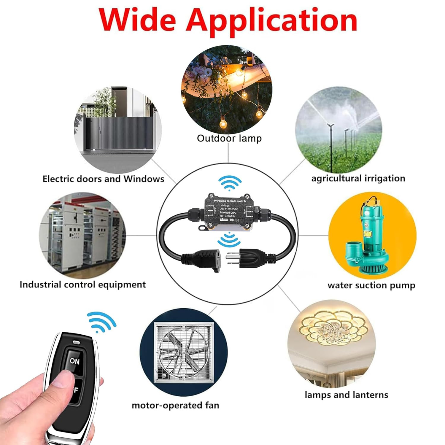 Wireless Remote Control Power Switch Waterproof Outdoor 110V 120V 250V 20A