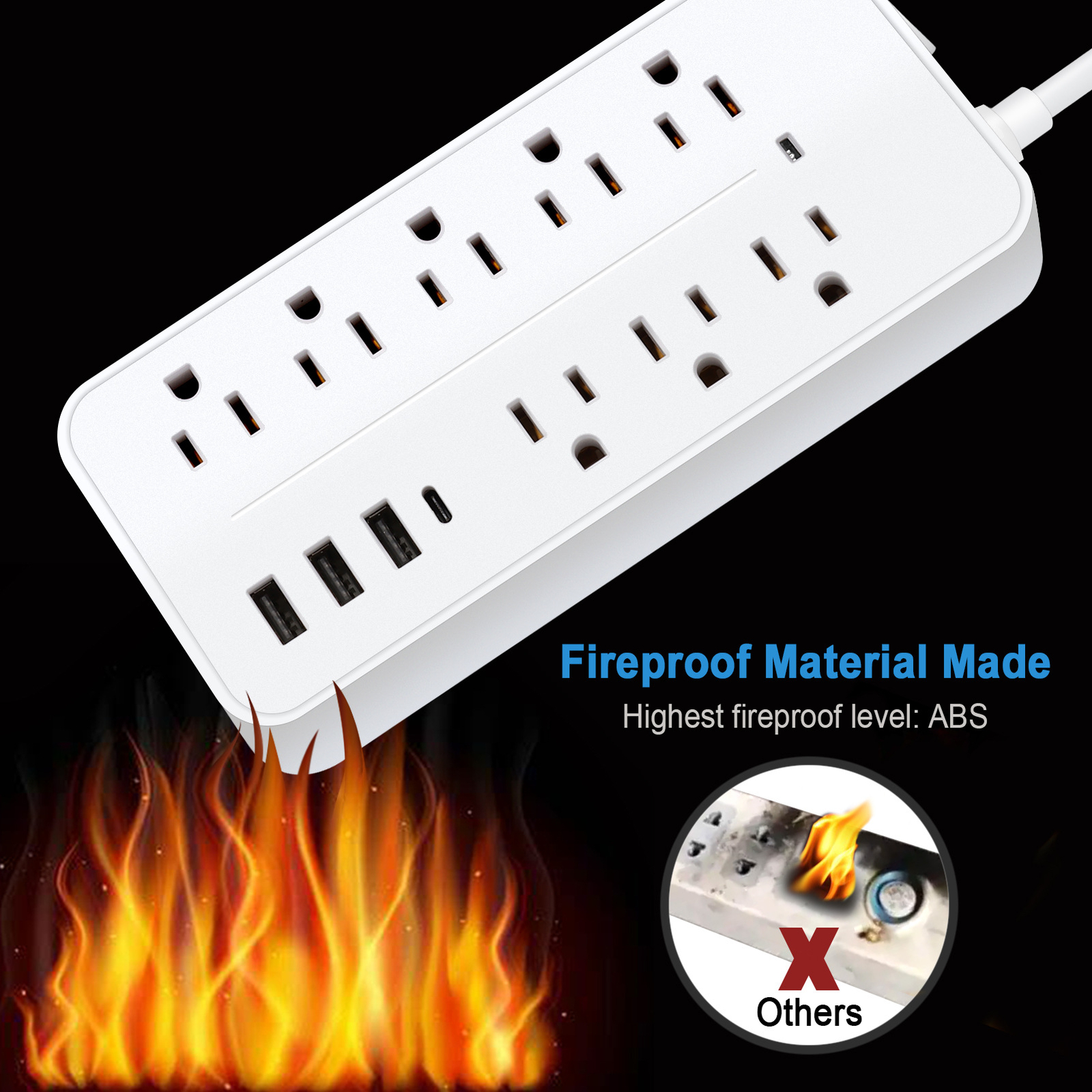Multi Outlet Wall Mountable USB Surge Protector Power Strip 8 Outlet Plugs 12in1