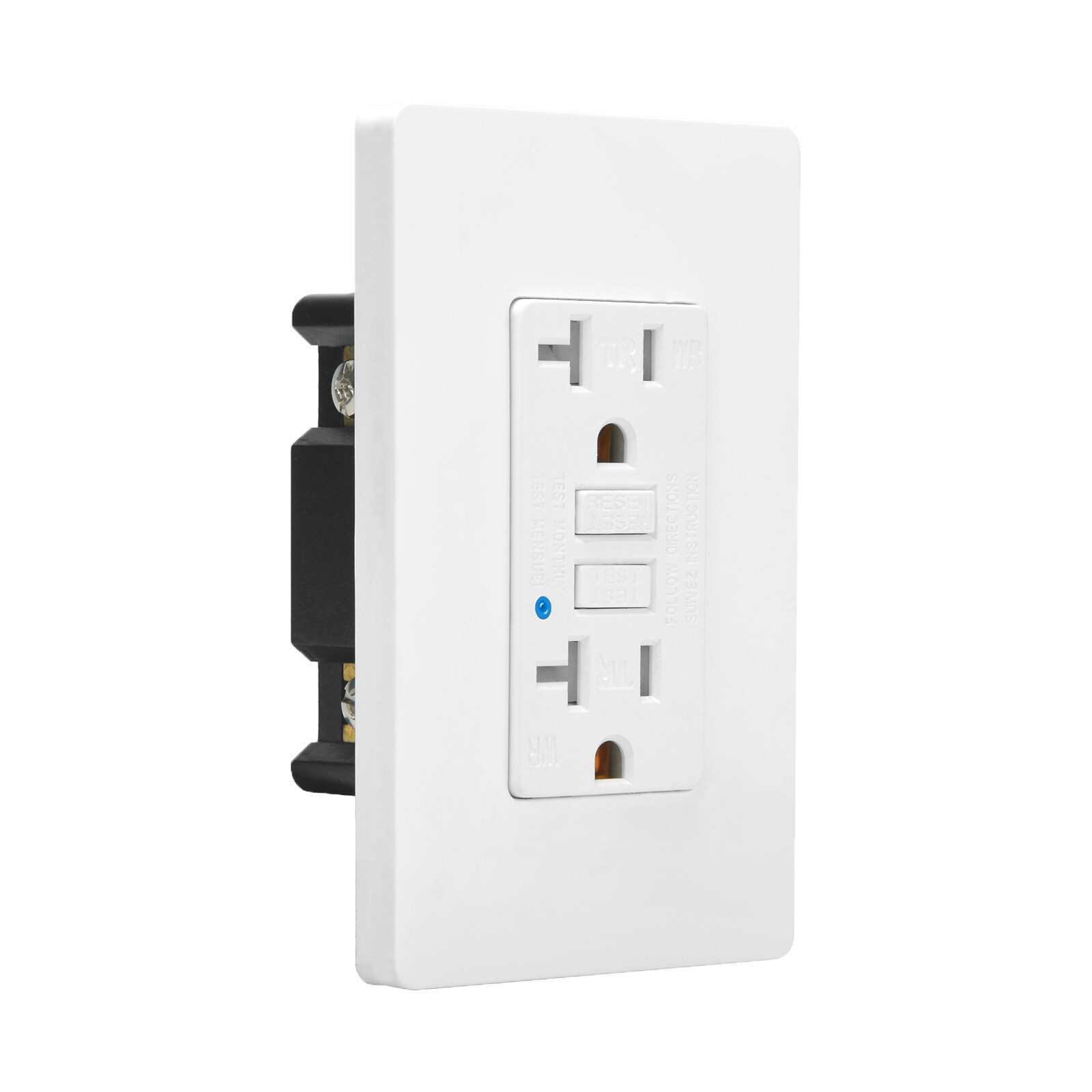 Safe Outlet GFCI 20A AMP GFI Duplex Receptacles with Screwless Wall Plate White