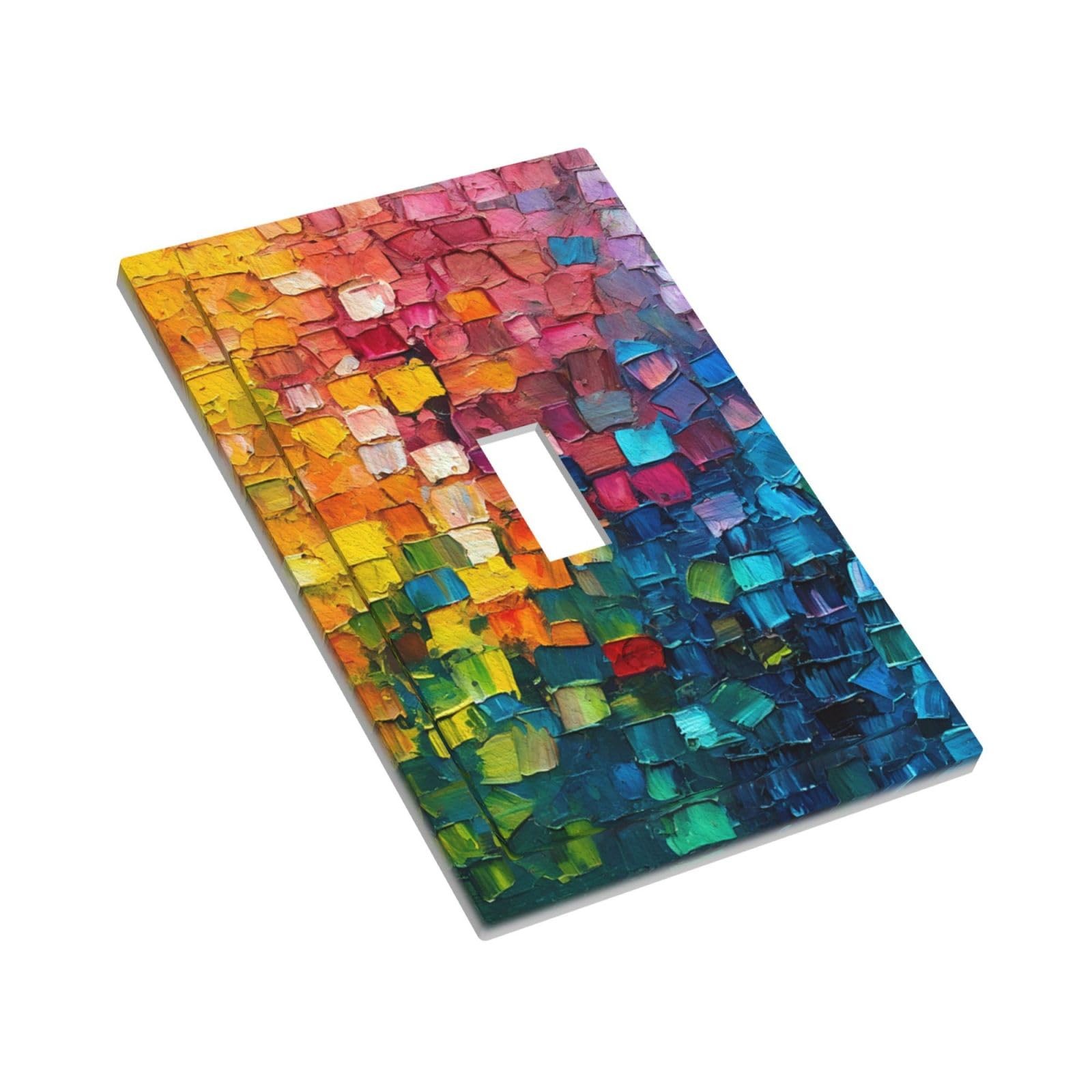 YIJIKJY Decorative Light 1 Gang Single Toggle – 5 X 3 IN, Rainbow Cube Doodle