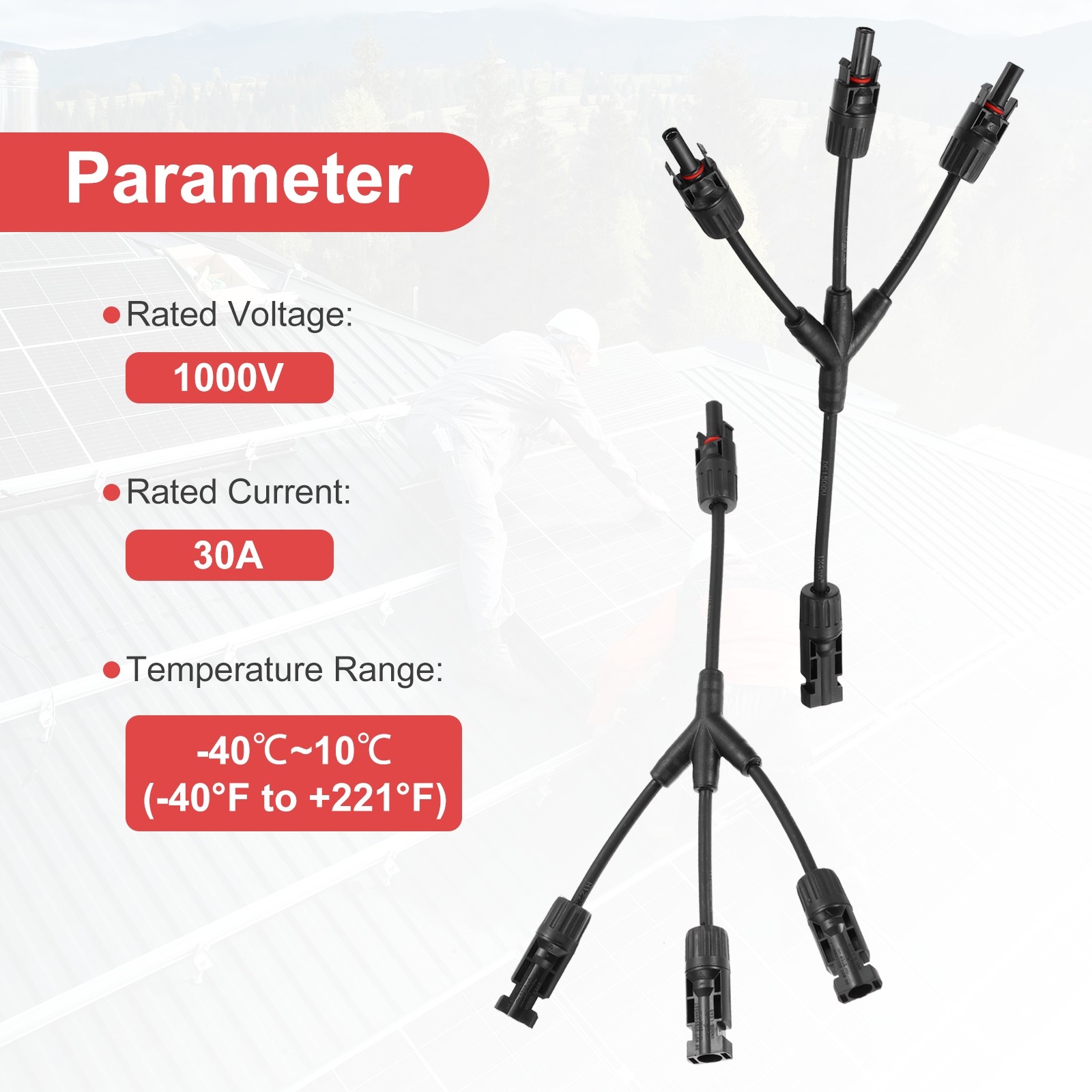 Solar Panel Connector Y Branch 3 to 1 Parallel Solar Panel Splitter 3 Way 1 Set