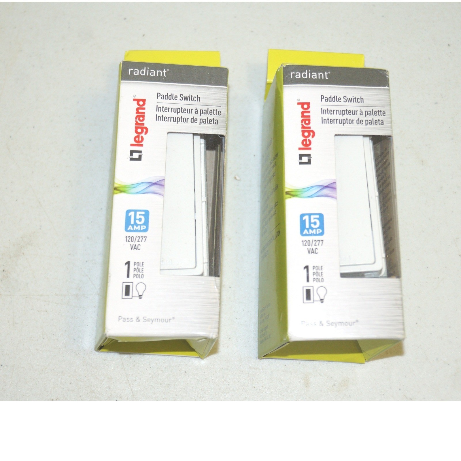2 Pack Legrand Radiant White Single Pole Paddle Switch 15A 120/277V TM870-WCC10