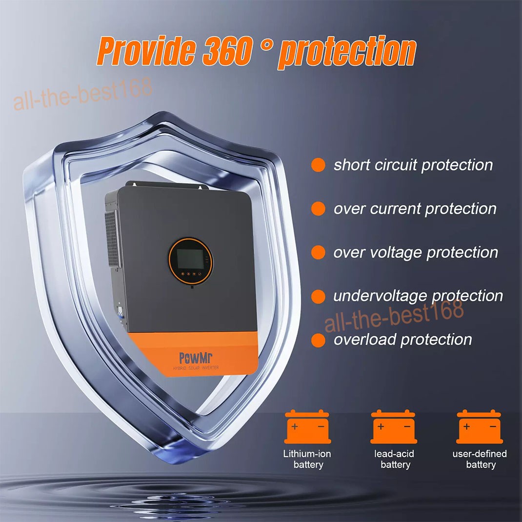 6500W 48V Hybrid Solar Inverter Split Phase Dual MPPT 120/240V Off Grid Parallel