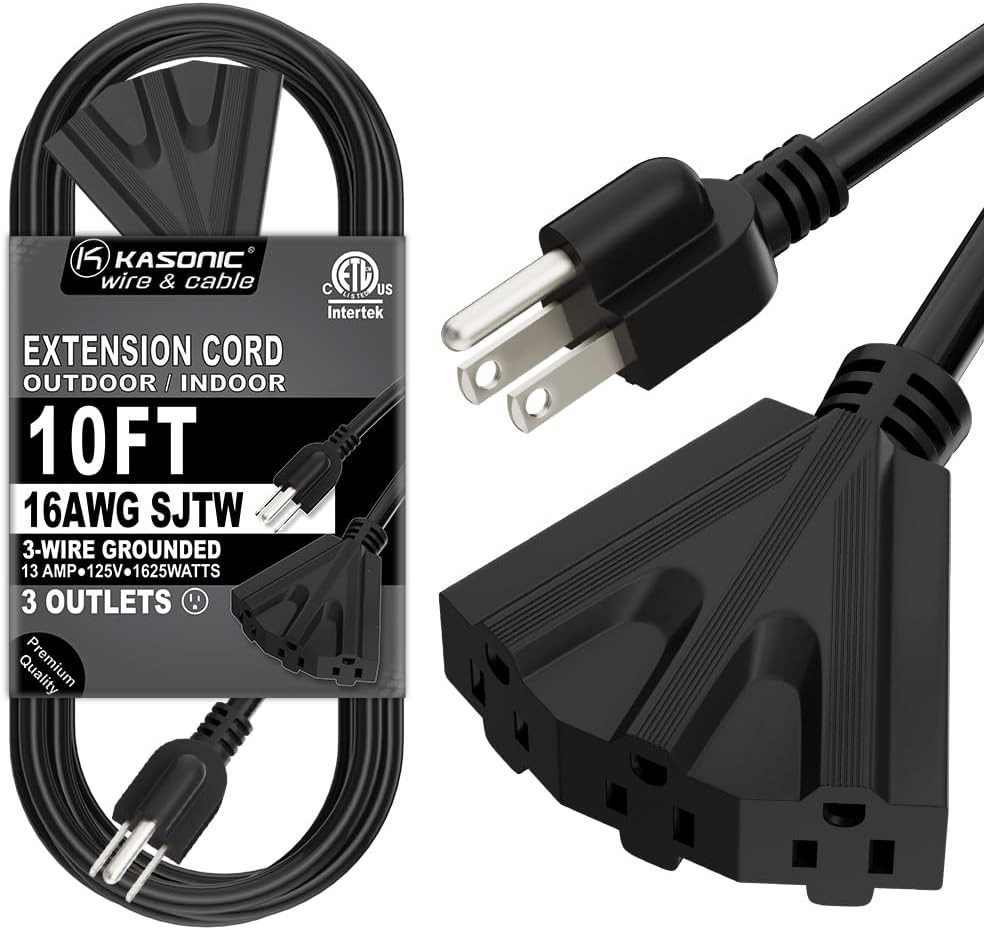 Flexible 10 Foot Extension Cord with Multiple Outlets for Home Garden