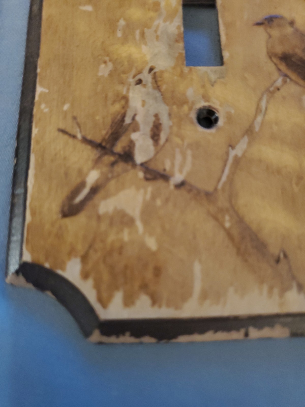 2 Vintage 1977 MCM Wood Song Birds On Branch Single-Light Switch Plate LN
