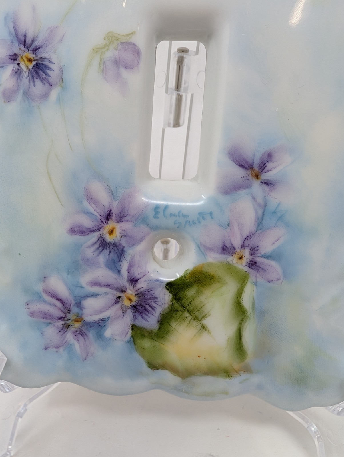 VTG Hand Painted Violets China Single Toggle Light Switch Plate Scalloped SIGNED