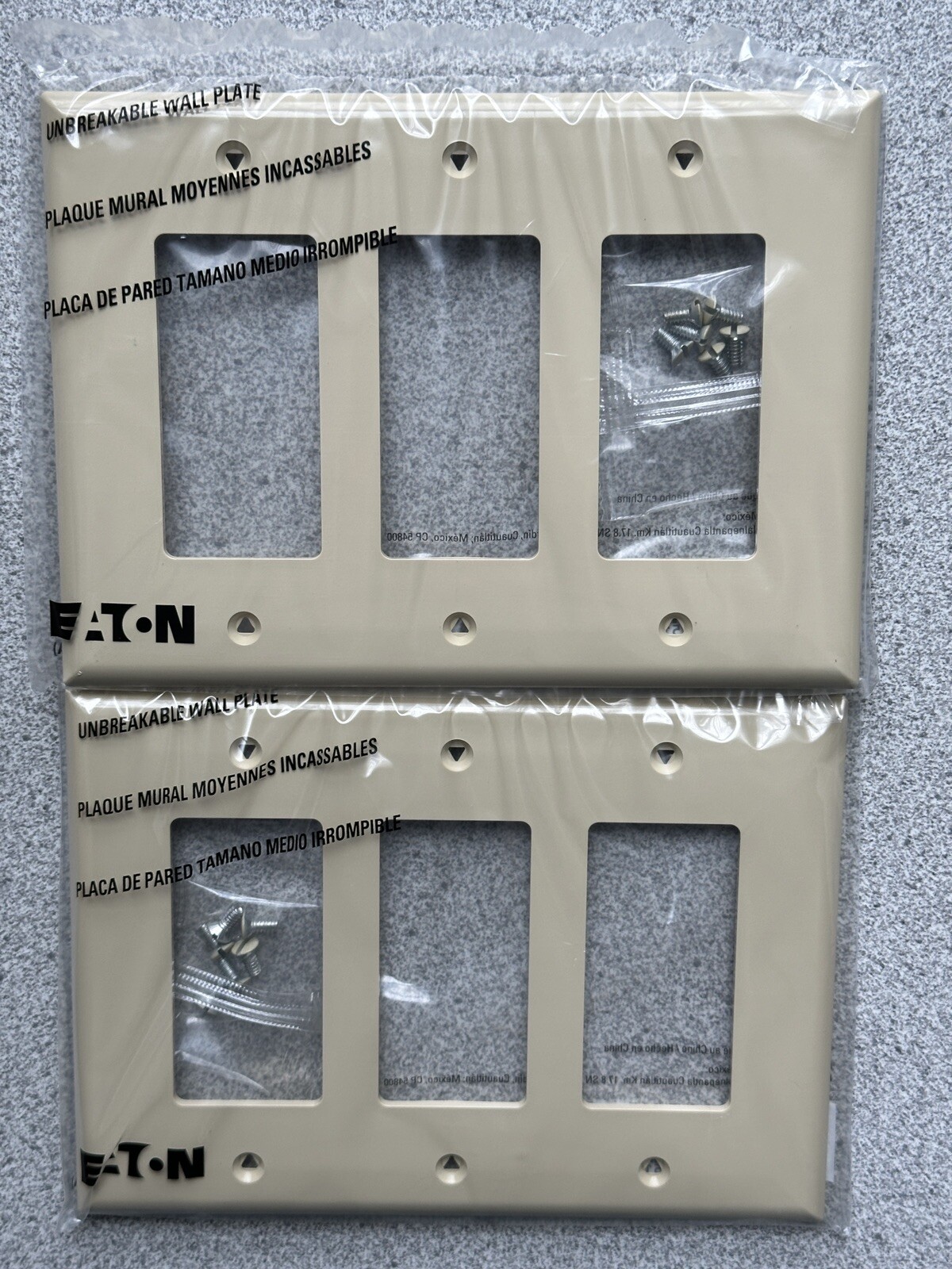 2 NEW Eaton Ivory 3-Gang Decorator Mid-Size Wallplate Rocker Covers PJ263V Pair