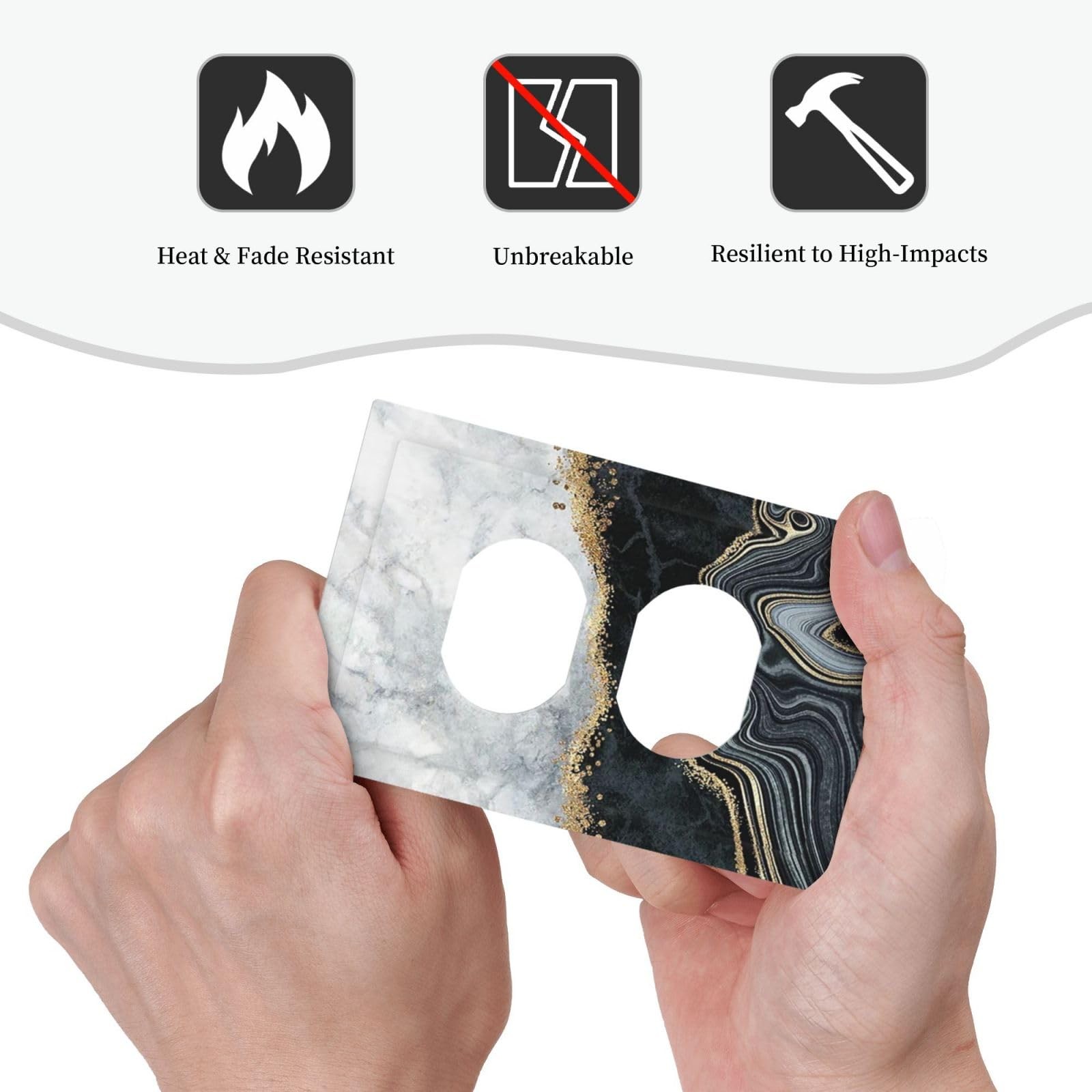 Modern Abstract Black Gray Grey Gold White Marble 1 Gang Duplex Receptacle Wa…