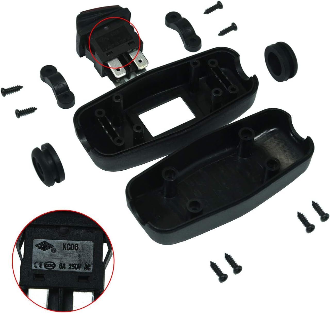2 Pack Red LED Rocker Switch Waterproof 250V 6A DPST for Outdoor Use