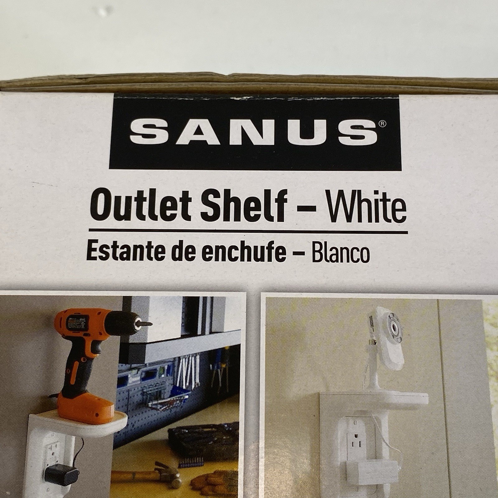 Outlet Shelf White SANUS Outlet Cover with a Shelf Above Holds 10lb – New in Box