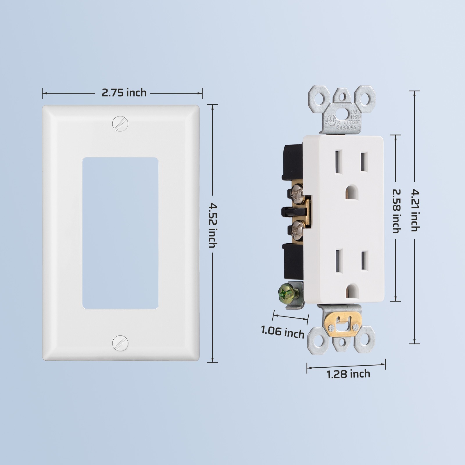 DEWENWILS 10 Packs Standard Electrical Wall Outlet, Non-Tamper Resistant,15 Amp