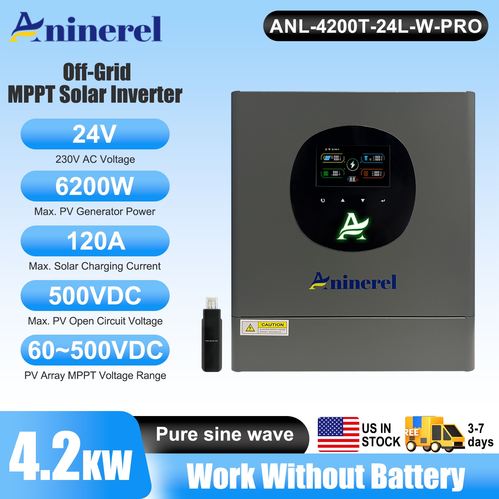 4200W 24V ON/OFF GRID HYBRID SOLAR INVERTER MPPT 120A CHARGER CONTROLLER 230Vac