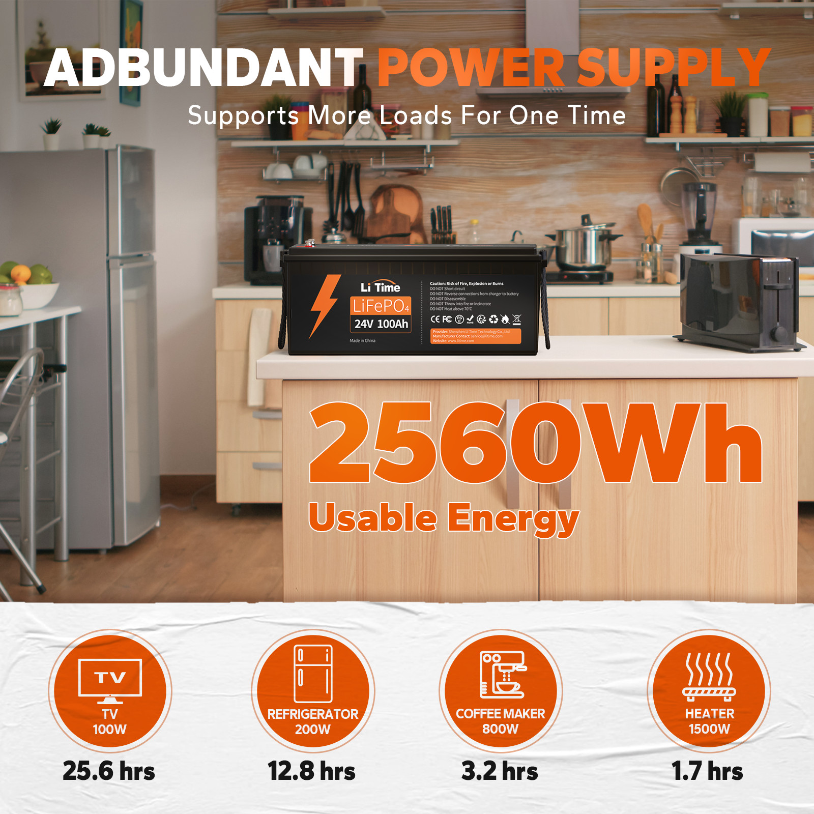 Litime 24V 100Ah LiFePO4 Lithium Battery 2560Wh for RV Solar Marine-Refurbished