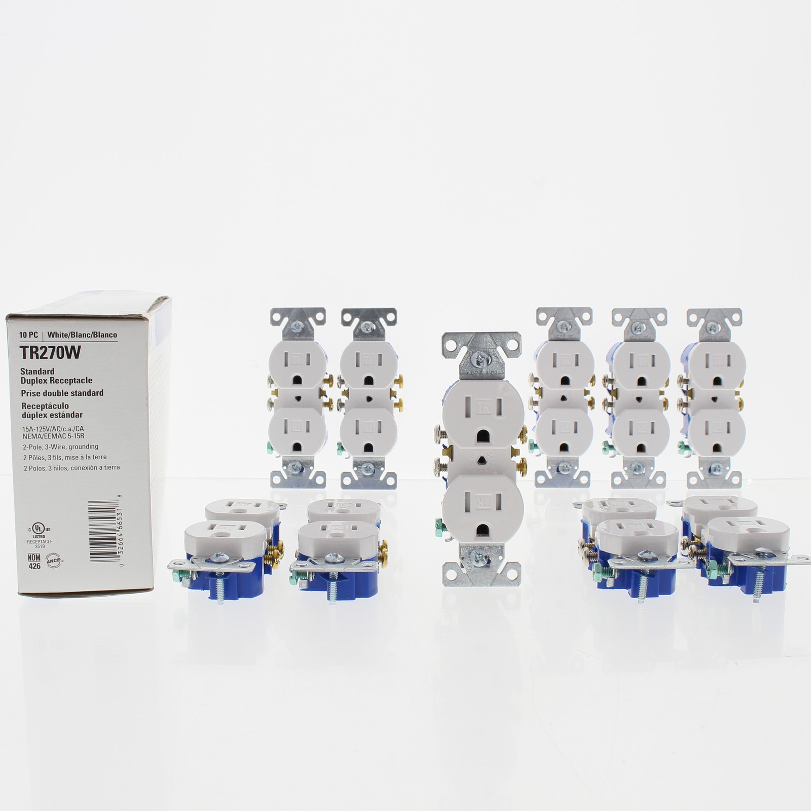 Eaton TR270W White Tamper Resistant 15A Duplex Receptacle Outlets 10-pack