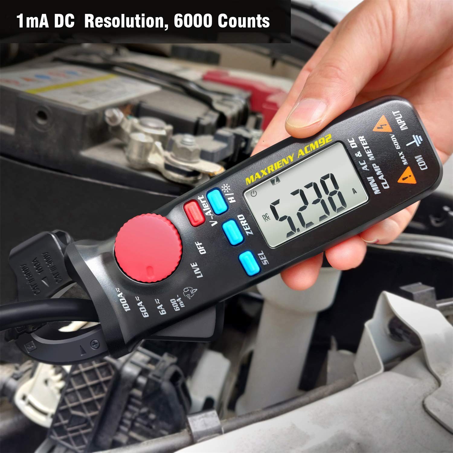 DC AC Clamp Meter 6000 Counts True RMS Digital Multimeter Amp Resistance Freq…