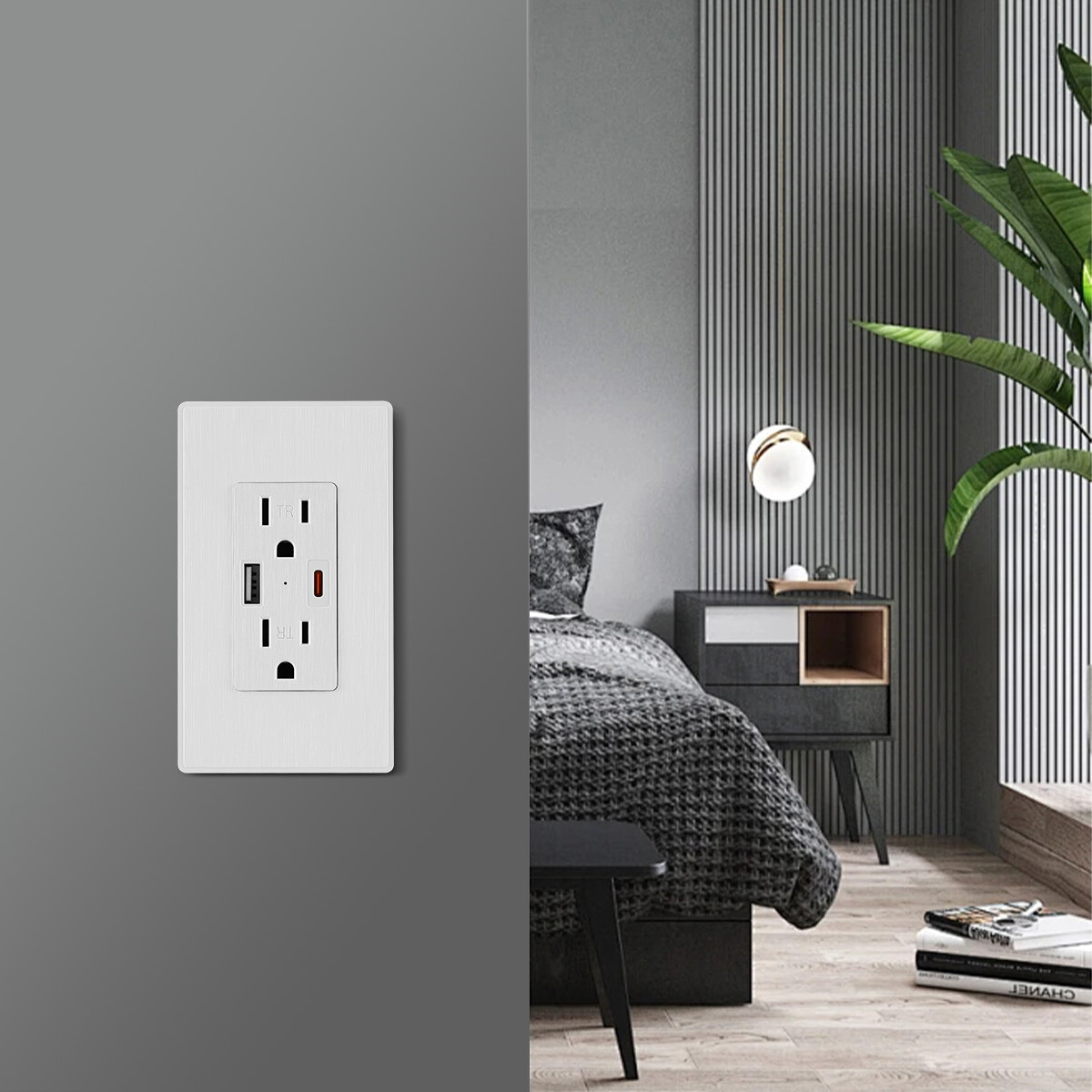 USB Wall Outlet w/Type C Ports Charger AC Power Receptacle Plate Panel 15A 125V