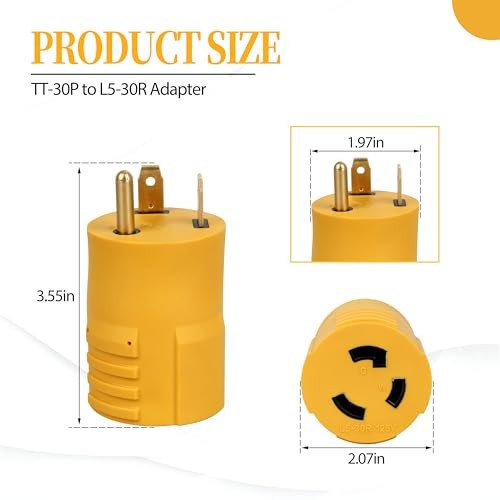 30 Amp Plug Adapter NEMA TT-30P to L5-30R 3 Prong RV Plug,30Amp TT-30P Male to
