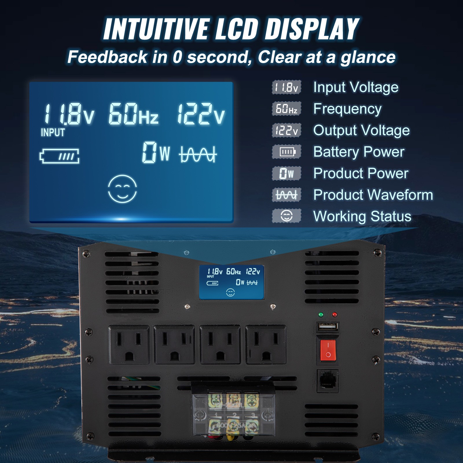 VEVOR Pure Sine Wave Inverter Power Inverter 3500W DC12V to AC120V Inverter LCD