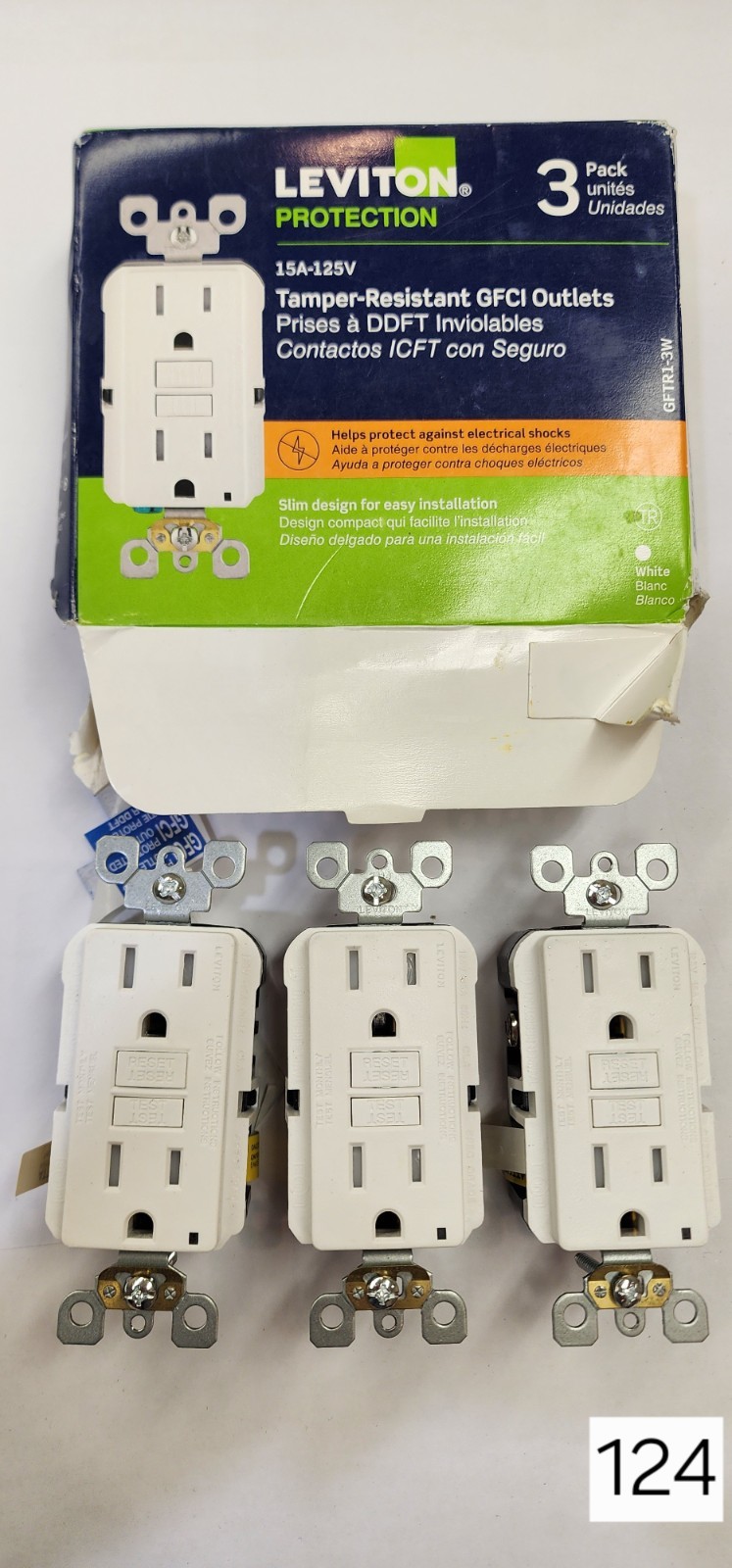 3-pack Leviton Self-Test SmartlockPro Slim GFCI 15-Amp, GFNT1-3W, White