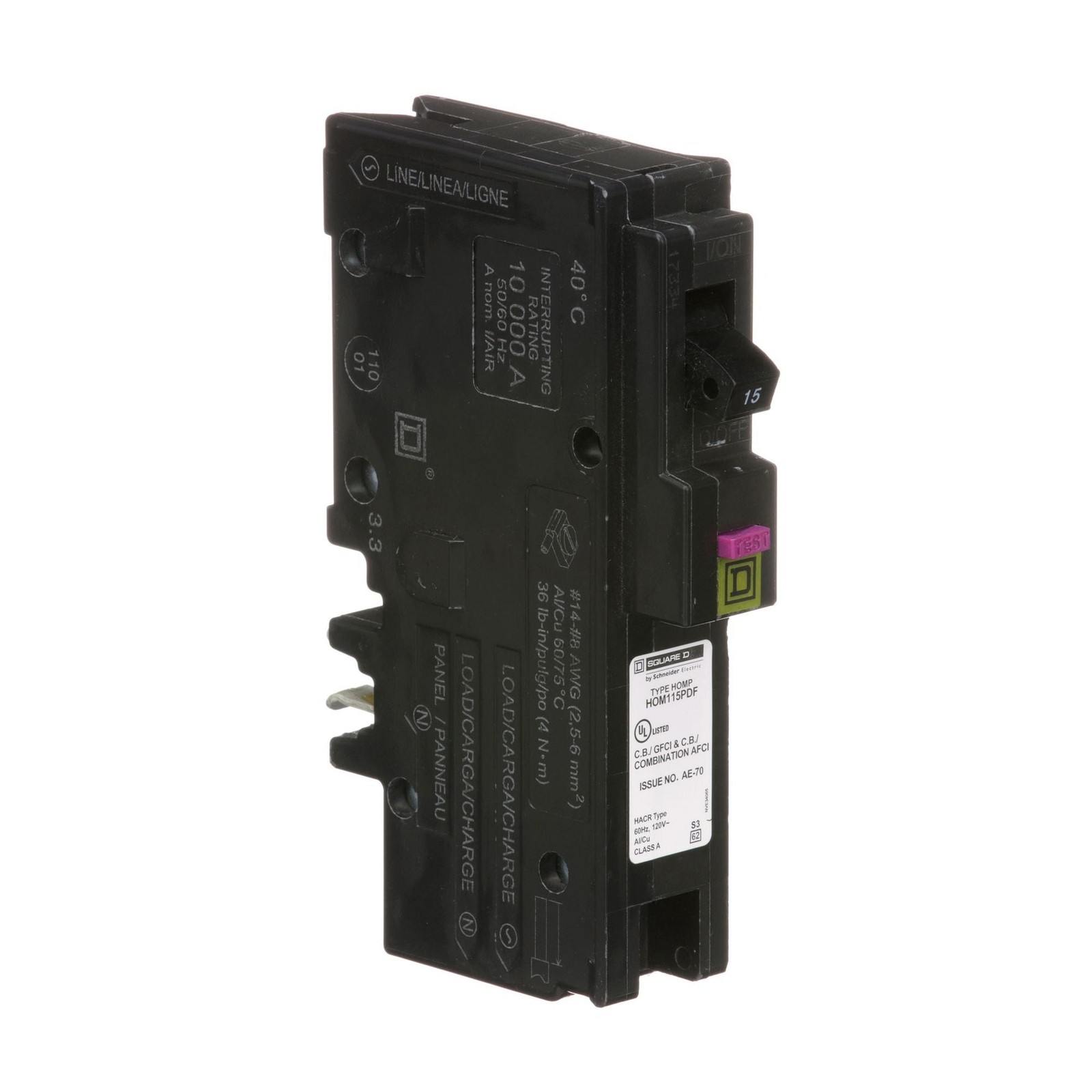 Square D HOM115PDFC 15 Amp 1 Pole 120V Mini Circuit Breaker