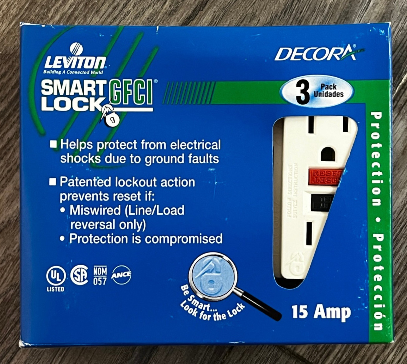 Leviton Decora SmartlockPro 15 amps 125 V Duplex Light Almond GFCI Outlet 3 PACK