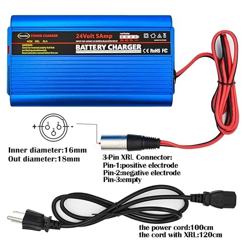 24V 5A Battery Charger Maintainer 4-Stage Smart Lead-Acid Charger 3-pin XLR