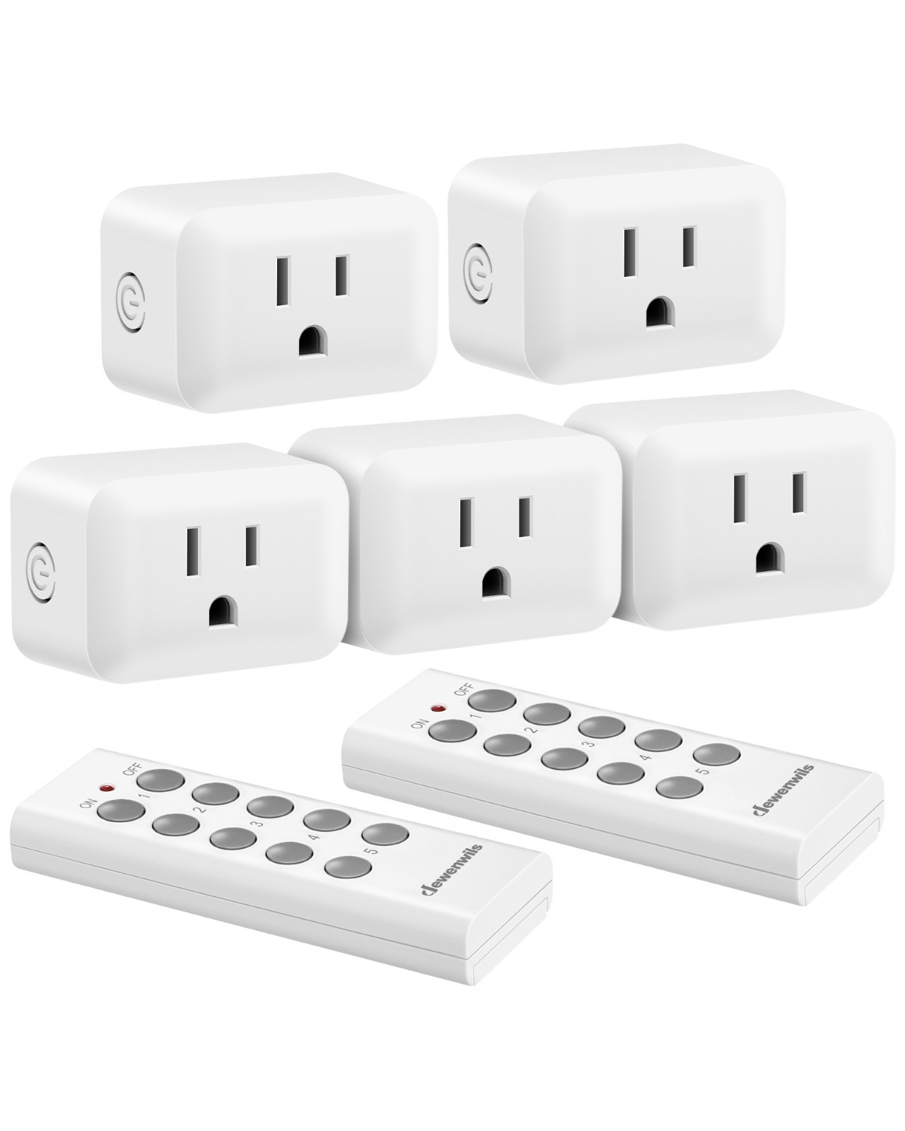 DEWENWILS Wireless Remote Control Outlet 5 Sockets with 2 Remotes 15A 100ft