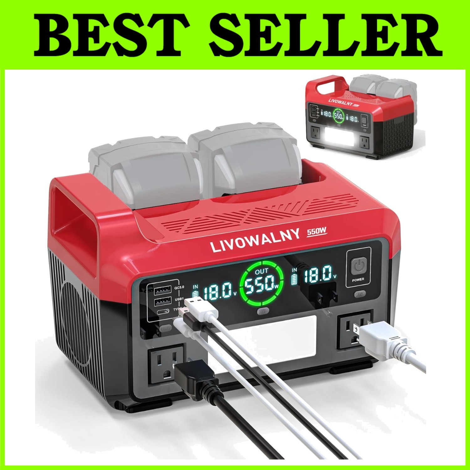 Portable 550W Power Station for Milwaukee 18V Battery